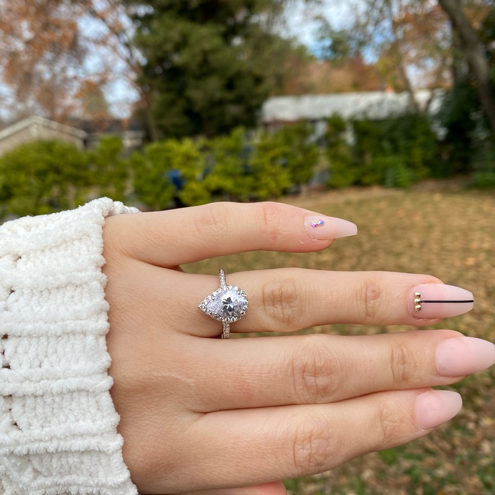 925 Silver Wedding  Pear Cut White Sapphire Rings - Picture 9 of 9